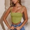 Slight Cowl Neckline Corset Crop Top In Green -Glam Dress Store 5582 2 Green Slight Cowl Corset Crop Top
