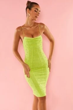 Strappy Embellished Midi Dress In Lime -Glam Dress Store 5585 4 Riviera Lime Embellished Midi Dress