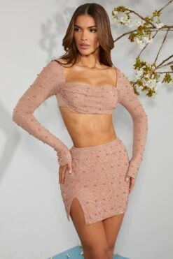 High Waist Thigh Split Mini Skirt In Beige 12 High Waist Thigh Split Mini Skirt In Beige -Glam Dress Store 5591 1 Bellelle Beige High Waisted Skirt