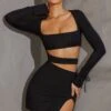 Long Sleeve Cut Out Mini Dress In Black -Glam Dress Store 5615 3 Black Bandeau Cut Out Mini Dress