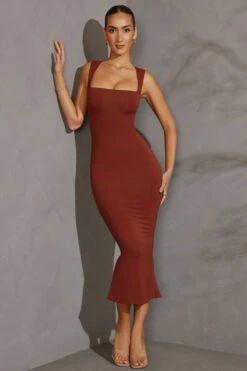 Square Neck Midi Dress In Brick -Glam Dress Store 5617 2 Ainslee Brick Square Neck Midaxi Dress