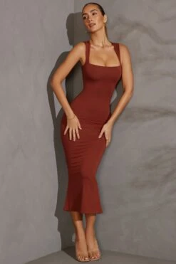 Square Neck Midi Dress In Brick -Glam Dress Store 5617 4 Ainslee Brick Square Neck Midaxi Dress