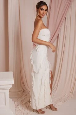Bandeau Ruffle Detail Maxi Dress In Ivory -Glam Dress Store 5634 7 Nevali Ivory Bandeau Ruffle Detail