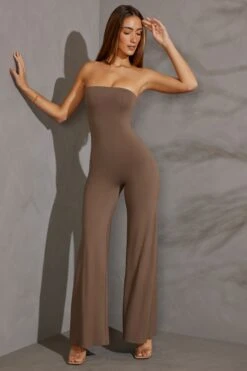 Bandeau Wide Leg Jumpsuit In Taupe 14 Bandeau Wide Leg Jumpsuit In Taupe -Glam Dress Store 5658 1 Charcoal Strapless Jumpsuitcopy