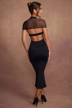 Cap Sleeve Flare Midaxi Dress In Black 14 Cap Sleeve Flare Midaxi Dress In Black -Glam Dress Store 5661 1 Milita Black Flare Midaxi Dress