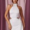 High Neck Mini Dress In Ivory -Glam Dress Store 5670 5 Eulalie Ivory High Neck Mini
