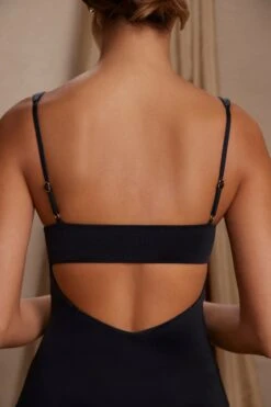 Draped A-Line Mini Dress In Black -Glam Dress Store 5685 2 Rafaela Black Draped Halterneck Mini Dress