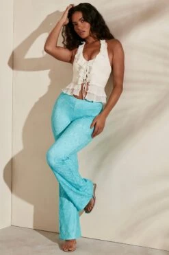 Detail Flare Trousers In Teal Print -Glam Dress Store 5709 5704 7 Titaso Ivory Print Ruffle Halter Top Flare Trouserscopy2 842d9fdb 2aee 4f86 8371 fd39853fcc96