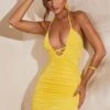 Braided Strap Halter Neck Mini Dress In Yellow -Glam Dress Store 5717 3 Nahla Yellow Braided Draw String Mini Dress