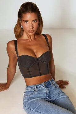 Corset Crop Top In Black -Glam Dress Store 5728 8 Borderline Black Corset Top