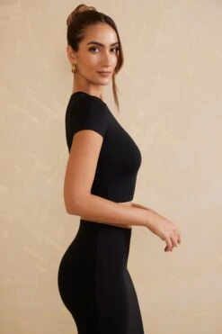 Cap Sleeve Crop Top In Black -Glam Dress Store 5800 6 Myaree Black Short Sleeve Top