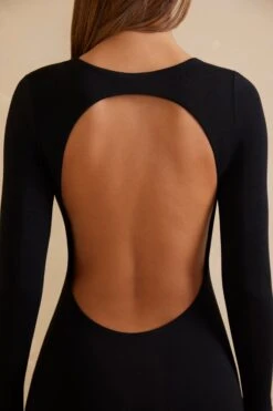 Long Sleeve Open Back Mini Dress In Black -Glam Dress Store 5823 2 Black Open Back Mini Dress