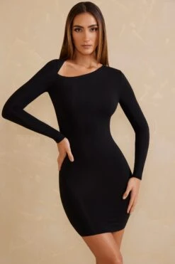 Long Sleeve Open Back Mini Dress In Black -Glam Dress Store 5823 5 Black Open Back Mini Dress