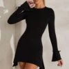 High Neck A-Line Mini Dress In Black -Glam Dress Store 5828 3 Black High Neck A line Mini Dress