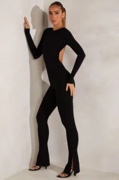 High Neck Open Back Jumpsuit In Black -Glam Dress Store 5833 8 Black Open Back Jumpsuit
