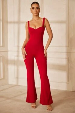Sweetheart Neckline Backless Jumpsuit In Red