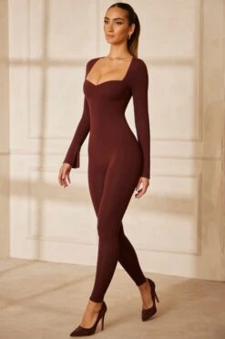 Sweetheart Neckline Long Sleeve Jumpsuit In Brown -Glam Dress Store 5844 6 Amata Brown Sweetheart Long Sleeve Jumpsuit a2c32d78 42f6 45d5 80da 6e28ecf1849f