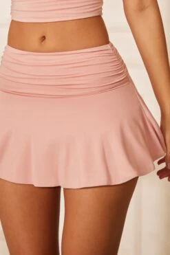 Ruched Micro Mini Skort In Pink -Glam Dress Store 5851 5852 14 Cuore Angelo Pink Ruched Micro Skirt Ruched Top