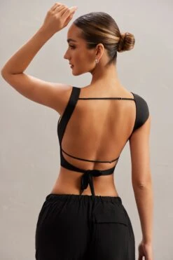 Cowl Neck Crop Top In Black