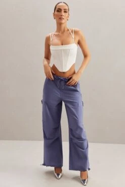 Tall Wide Leg Cargo Trousers In Dusty Blue -Glam Dress Store 5865 6718 1 CentaineI Ivory Corset Rori Navy Cargo Trousers a468a919 39cf 4622 b3bd 741e067ad4f1