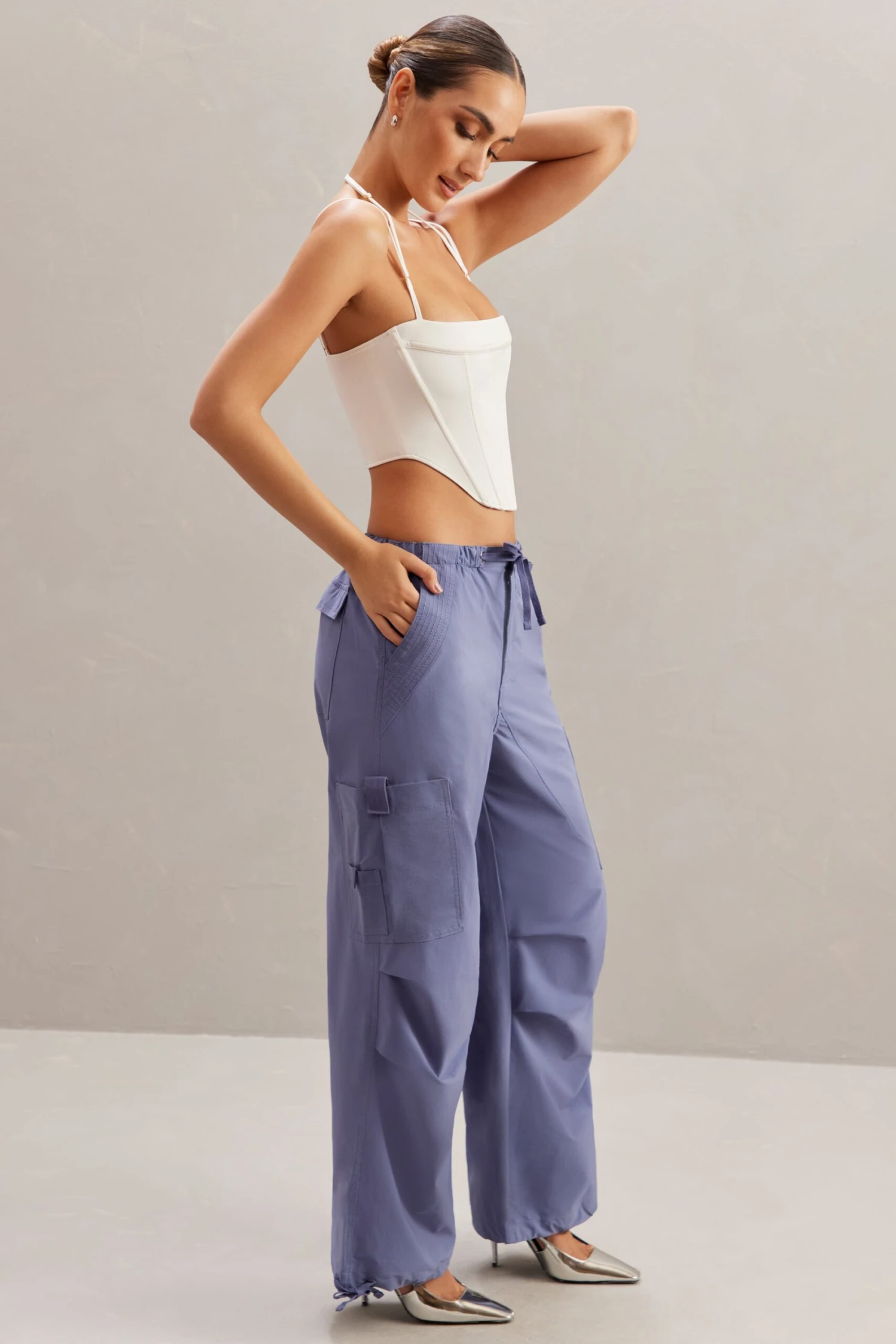 Wide Leg Cargo Trousers In Dusty Blue 5 Wide Leg Cargo Trousers In Dusty Blue - Image 3
