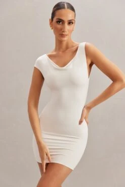 Open Back Mini Dress In Ivory -Glam Dress Store 5866 5 Tahnee Ivory Off The Shoulder Mini Dress