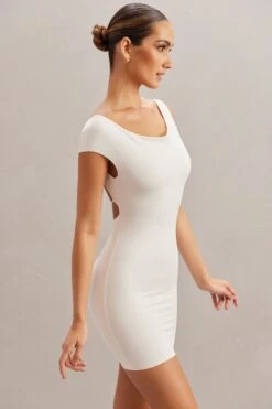 Open Back Mini Dress In Ivory -Glam Dress Store 5866 8 Tahnee Ivory Off The Shoulder Mini Dress