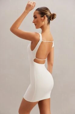 Open Back Mini Dress In Ivory -Glam Dress Store 5866 9 Tahnee Ivory Off The Shoulder Mini Dress