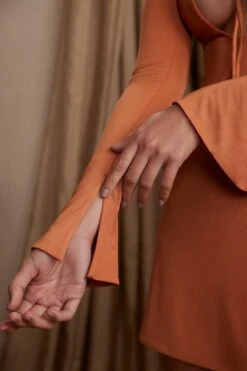 Long Sleeve Cut Out A-Line Mini Dress In Tan 17 Long Sleeve Cut Out A-Line Mini Dress In Tan -Glam Dress Store 5869 1 Cosette Tan Aline Dress With Tie