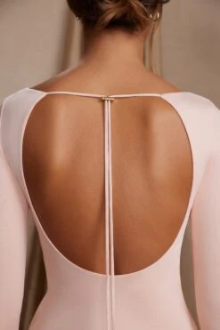 Long Sleeve Cut Out A-Line Mini Dress In Blush 16 Long Sleeve Cut Out A-Line Mini Dress In Blush -Glam Dress Store 5869 2 Cosette Blush Keyhole Front Cut Out Back Mini Dress