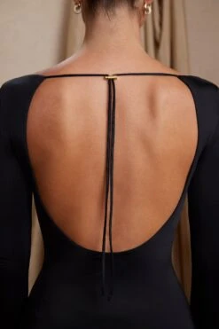 Long Sleeve Cut Out A-Line Mini Dress In Black -Glam Dress Store 5869 3 Cosette Black Keyhole Front Cut Out Back Mini Dress