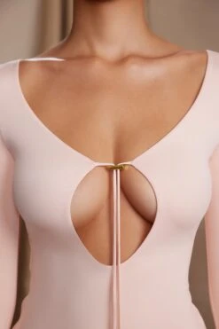 Long Sleeve Cut Out A-Line Mini Dress In Blush 13 Long Sleeve Cut Out A-Line Mini Dress In Blush -Glam Dress Store 5869 4 Cosette Blush Keyhole Front Cut Out Back Mini Dress