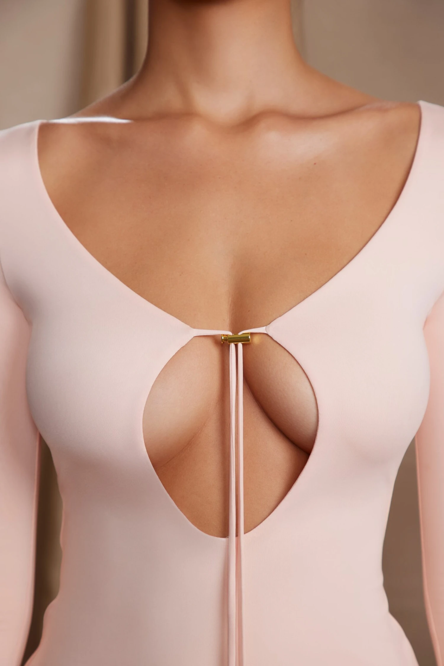 Long Sleeve Cut Out A-Line Mini Dress In Blush 6 Long Sleeve Cut Out A-Line Mini Dress In Blush - Image 4