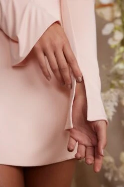 Long Sleeve Cut Out A-Line Mini Dress In Blush 17 Long Sleeve Cut Out A-Line Mini Dress In Blush -Glam Dress Store 5869 5 Cosette Blush Keyhole Front Cut Out Back Mini Dress