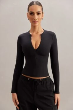 Long Sleeve Crop Top In Black 15 Long Sleeve Crop Top In Black -Glam Dress Store 5873 1 Ilina Black Long Sleeve Zip Up Top 6cedd9dc f234 417a bc65 b38b74f23f8e