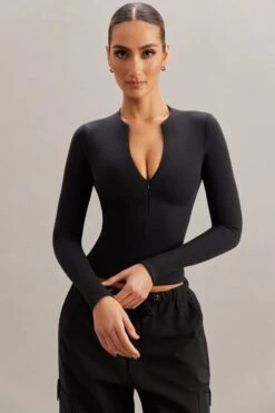 Long Sleeve Crop Top In Black 14 Long Sleeve Crop Top In Black -Glam Dress Store 5873 2 Ilina Black Long Sleeve Zip Up Top b4fe749e 9ff2 4a81 9329 923629328198