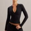Long Sleeve Crop Top In Black -Glam Dress Store 5873 4 Ilina Black Long Sleeve Zip Up Top 1b6d023a ccdb 4e43 8c93 03f3037b2b63