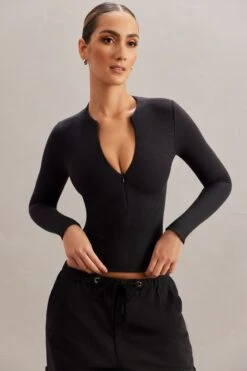 Long Sleeve Crop Top In Black 12 Long Sleeve Crop Top In Black -Glam Dress Store 5873 6 Ilina Black Long Sleeve Zip Up Top 39598551 bf98 4400 a7d7 1b07542424f8