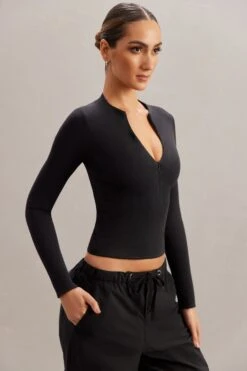 Long Sleeve Crop Top In Black 17 Long Sleeve Crop Top In Black -Glam Dress Store 5873 7 Ilina Black Long Sleeve Zip Up Top e9b9ff22 0f52 4c0f 8de1 3802875b7617