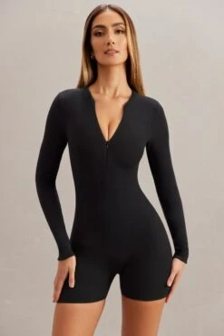 Long Sleeve Romper In Black 14 Long Sleeve Romper In Black -Glam Dress Store 5874 2 Ciji Black Zip Up Romper 058e4afc c016 4579 b77f abc70a5667ea