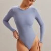 High Neck Bodysuit In Blue -Glam Dress Store 5875 4 Talia Blue High Neck Bodysuit