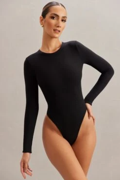 High Neck Bodysuit In Black
