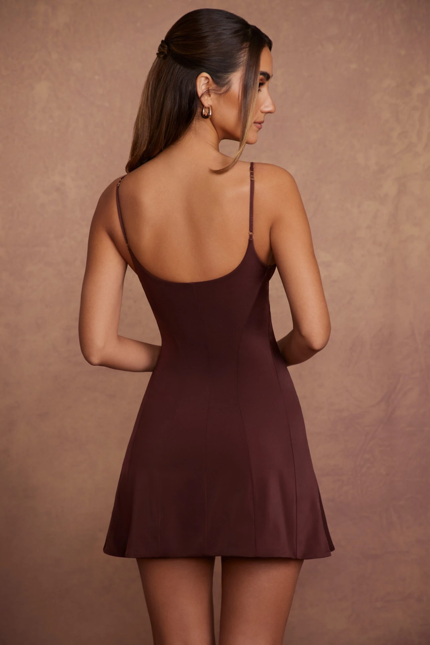 Triangle Cup A-Line Mini Dress In Brown 4 Triangle Cup A-Line Mini Dress In Brown - Image 2