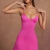 Triangle Cup A-Line Mini Dress In Pink -Glam Dress Store 5888 1 Pink Ruched Triangle Cup A Line Mini Dress