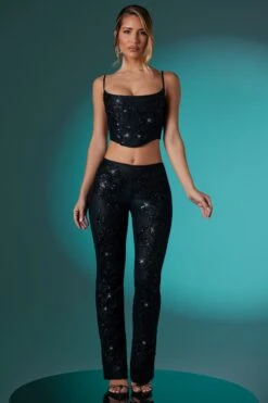 Embellished Lace Corset Crop Top In Black -Glam Dress Store 5955 5959 1 Black Lace Low Trousers Embelished Lace Corset With Inverted Sweetheart Neckline c1f044fa 782f 4276 913d b446d936b278