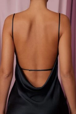 Cowl Neck High Slit Maxi Dress In Black 13 Cowl Neck High Slit Maxi Dress In Black -Glam Dress Store 5961 1 Salome Black Satin Bias Cut Slit Gown