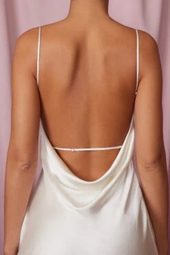 Cowl Neck High Slit Maxi Dress In Ivory -Glam Dress Store 5961 1 Salome Ivory Satin Bias Cut Slit Gown