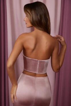 Bandeau Corset Crop Top In Mauve -Glam Dress Store 5963 5964 2 Lea Mauve Flat Front Corset Sylvie Low Rise Micro Skirt