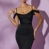 Cowl Sleeve Midi Dress In Black -Glam Dress Store 5984 1 Giada Black Cowl Sleeve Satin Midi Dress