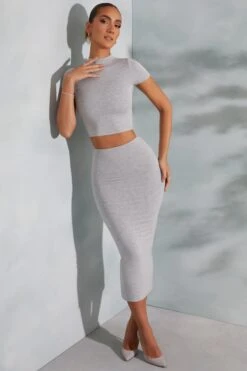 Contrast Stitch Midaxi Skirt In Marled Grey -Glam Dress Store 6047 6048 10 Arwen Irie Grey Contrast Stitch Top Midaxi Skirt aa0fcc19 8e88 47f9 93c2 37bd902b4caa